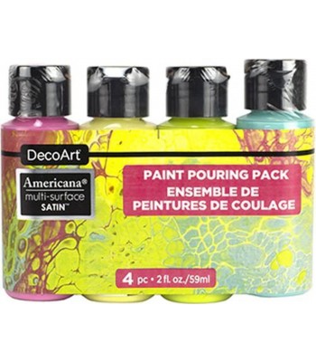 Americana Multi-Surface Satin Brights Acrylics - 4 Paint Pouring Pack - 2oz